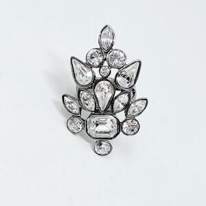 Boutique Gemstone Cocktail Ring Size 6.75 Dark Silver Tone Costume Statement